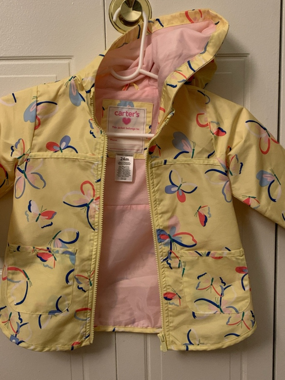 Carter's Yellow Butterfly Hooded Raincoat for Spring rainy days